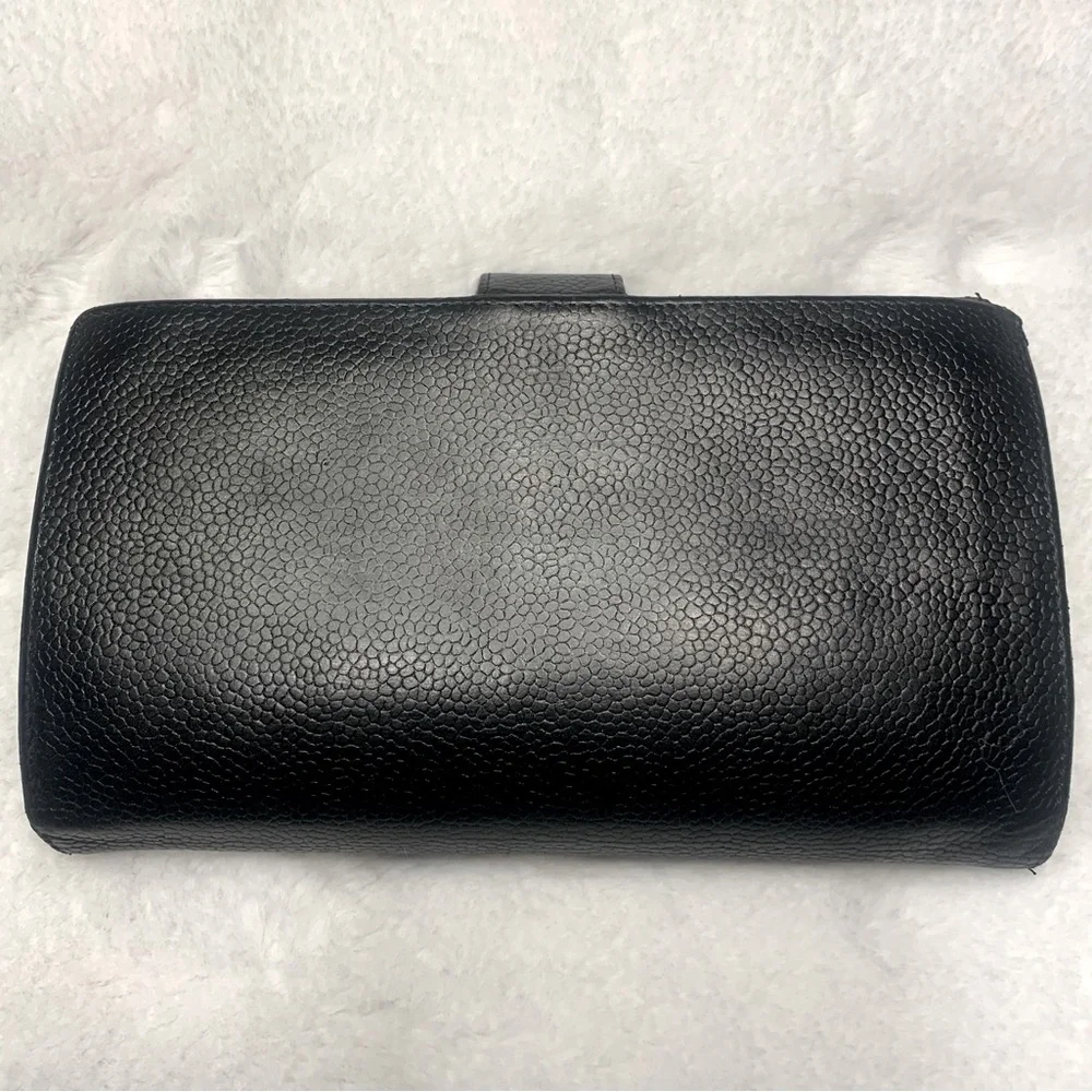 CHANEL VINTAGE 24K Gold Black Kiss Lock CC Bi-Fold Wallet WOC
